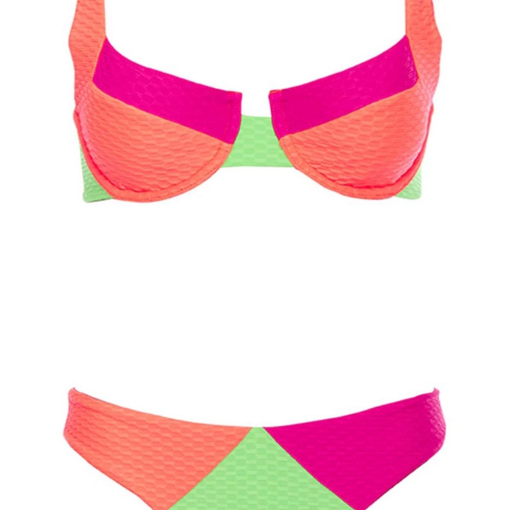 Vetchy Neon Colorblock Bikini Set - Hot Pink, Orange & Lime - Picture 9 of 10